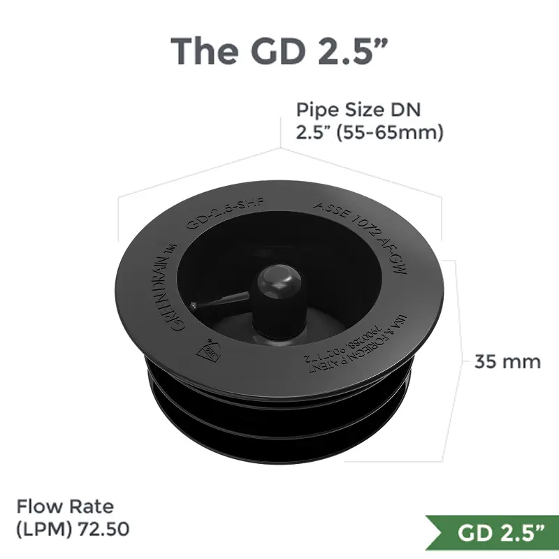 Green Drain GD25 waterless trap seal for 2.5-inch Australian floor drains
