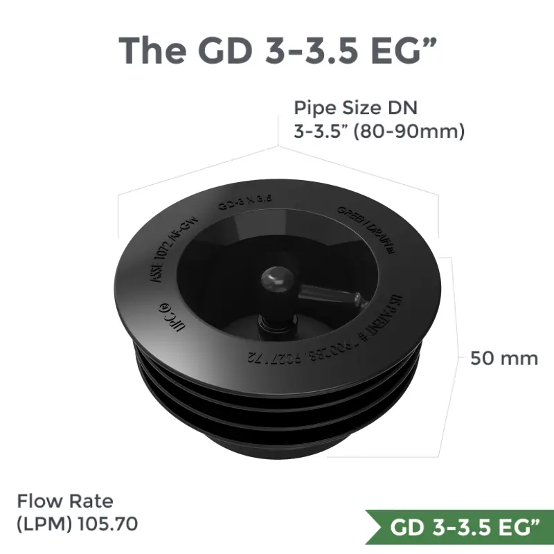 Green Drain GD 3-3.5 inch EG waterless trap seal with extended gasket